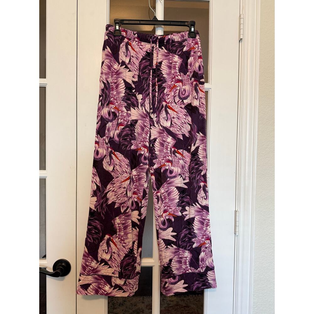 Soma Cool Nights Pajama Pants Small Purple Crane Bird Print Lounge Pants NWT